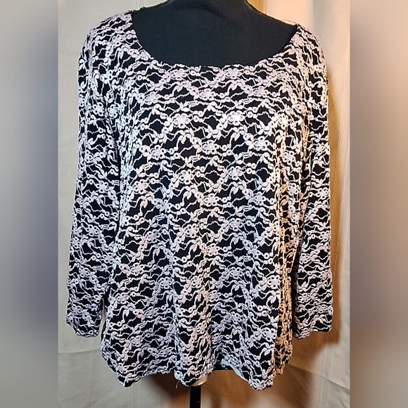 dressbarn Tops - DRESSBARN Black and Pink Lace Blouse